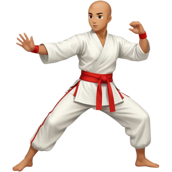 Martial artist in dynamic kung fu pose, wearing traditional loose outfit with sash emoji