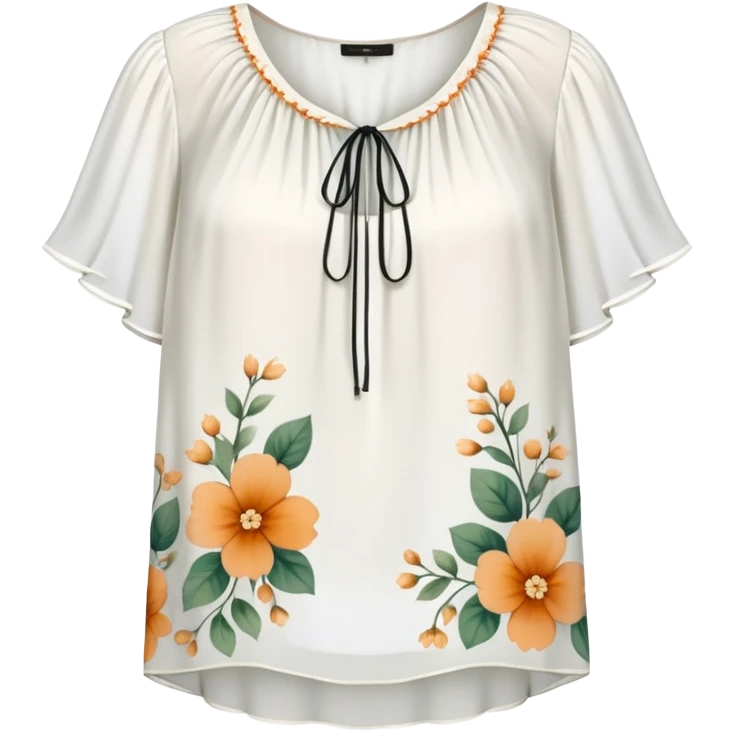 White very short sleeved floral chiffon blouse emoji