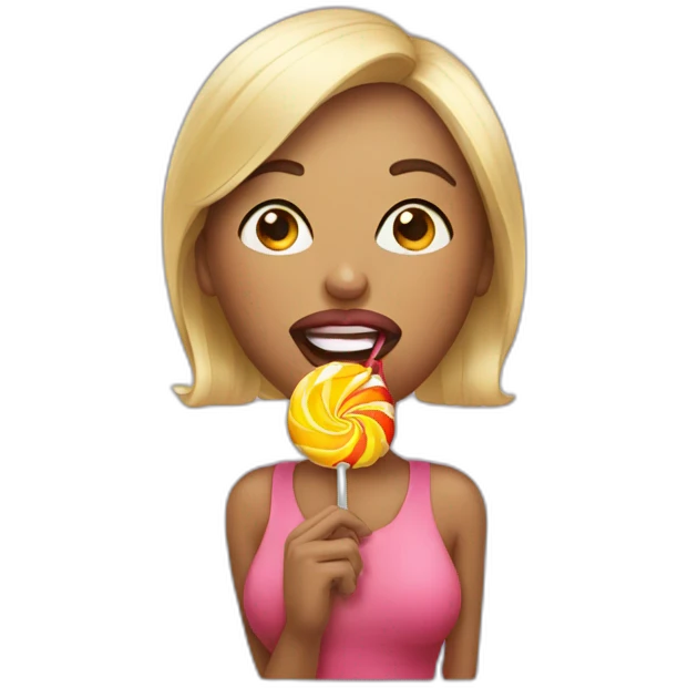 Woman sucking lollipop with tongue out emoji