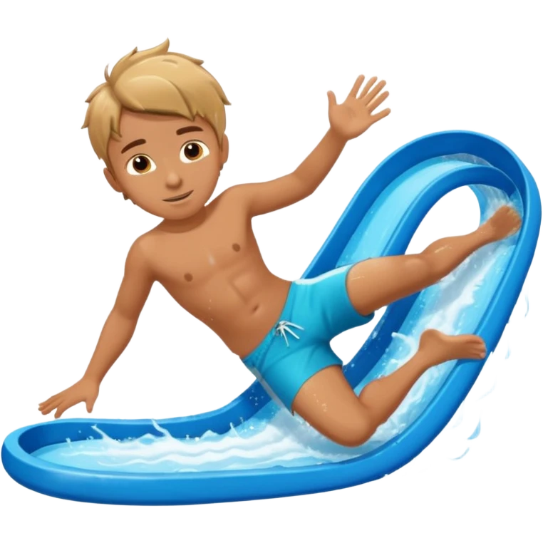 a boy that is sliding on his belly in ON his belly from a waterslide emoji