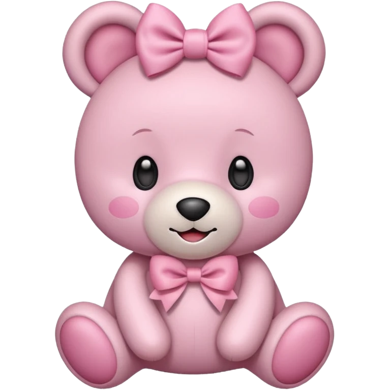 A cute pink teddy bear emoji style, soft plush texture, big round eyes, a sweet smile, wearing a large bow on its head. The bow is pastel pink or white, and the teddy looks cuddly and friendly. Minimalist emoji-style design, clear outlines, centered, white background."
 emoji