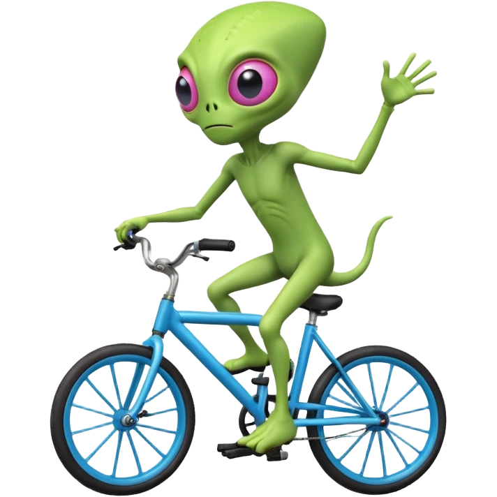 one-eyed alien riding a bicycle, large single eye, colorful skin, funny balance pose, cute sci-fi style, 3D cartoon, mobile game icon style, clean background, no text, no watermark
 emoji