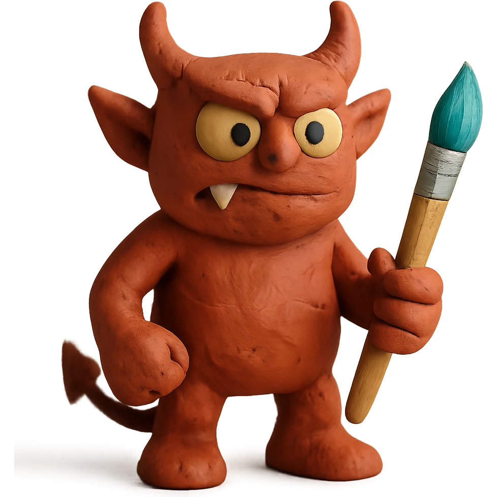 claymation style demon with a paintbrush emoji