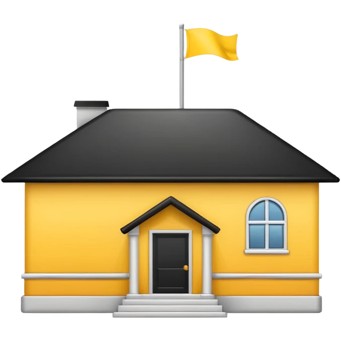 simple school, white background, magic school, black roof, with a big flag, big flag on a roof, big yellow flag, white school emoji