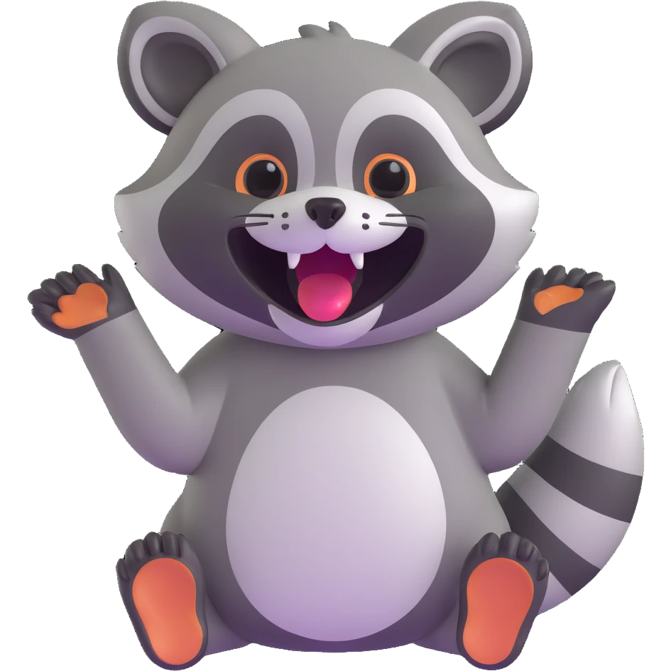 raccoon laughing with tears of joy, waving one paw, bright colors emoji