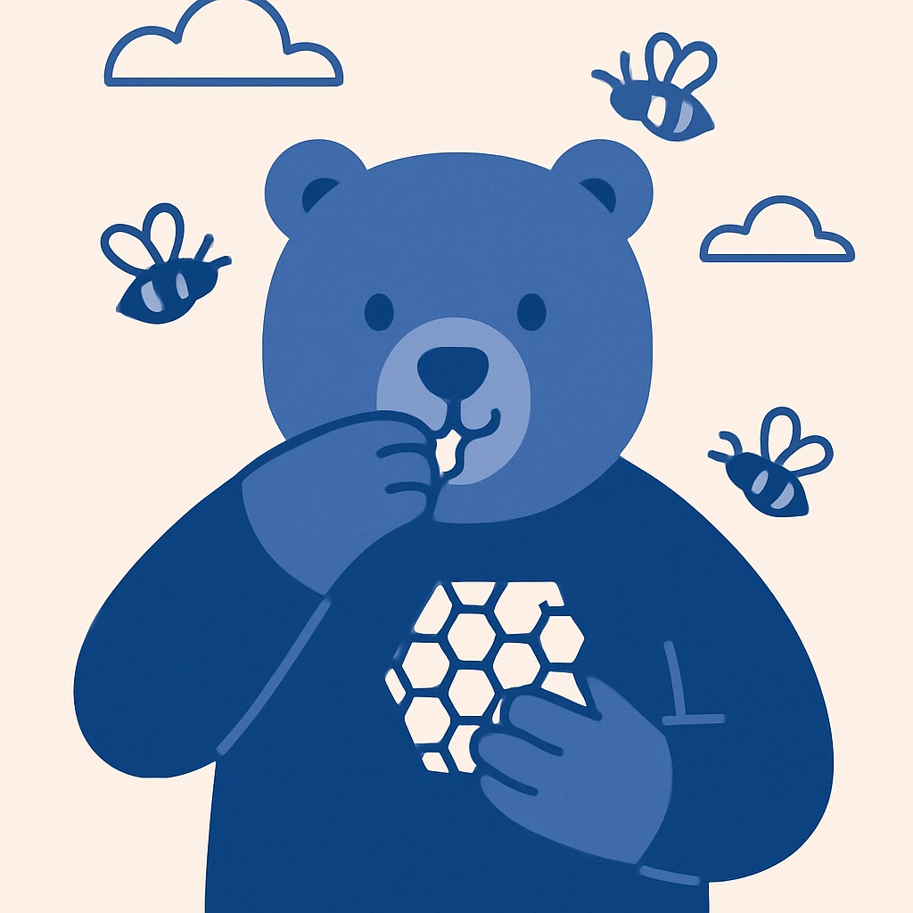 bear eating honeycomb with bees flying around emoji