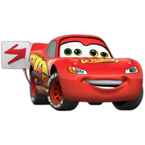 Lightning McQueen holding a sign that says simp emoji