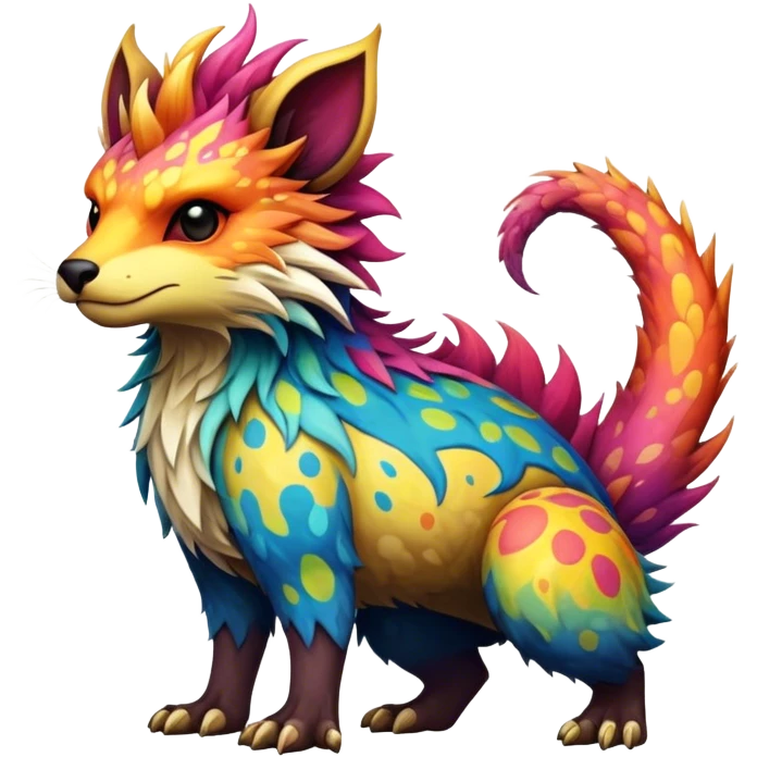 a colorful edgy vernid-fionbri-creature with splash patterns full body emoji