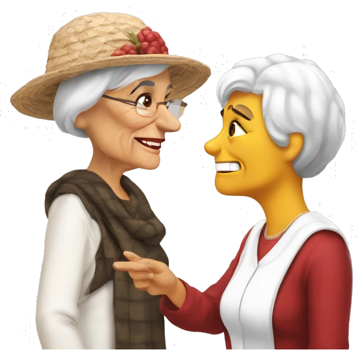 Old woman in Georgia bulldog clothes talking to middle aged woman in South Carolina gamecock clothes emoji