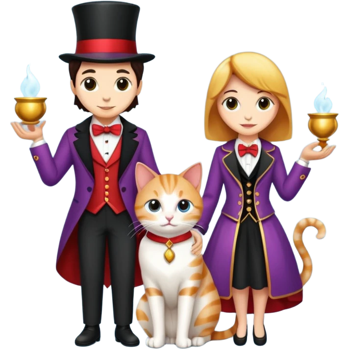 magician couple and their pet cat emoji