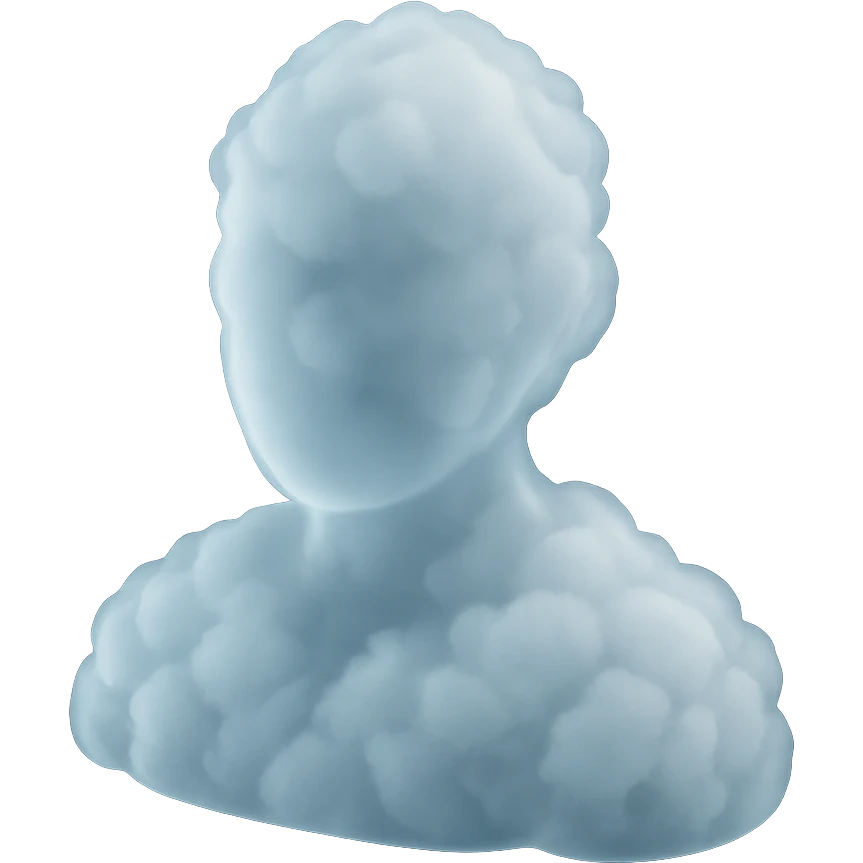 matte glass style, front view portrait of a person, shoulders up, made entirely of white fluffy clouds emoji