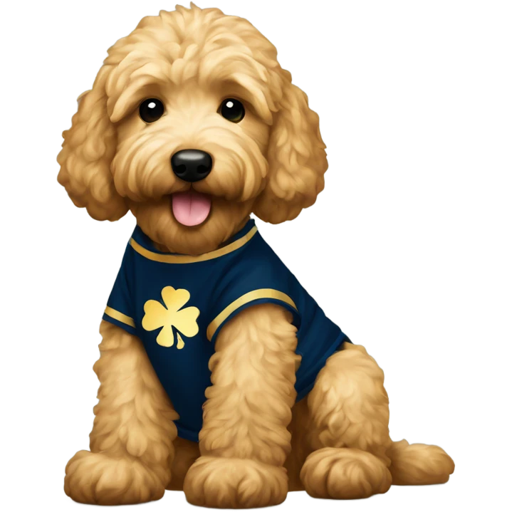 Goldendoodle with notre dame shirt emoji