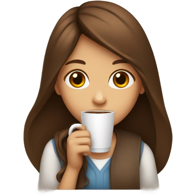A girl with long brown hair with coffee emoji