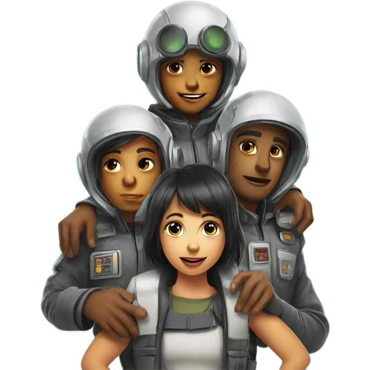 retro sci-fi scene with girl on boys shoulders emoji