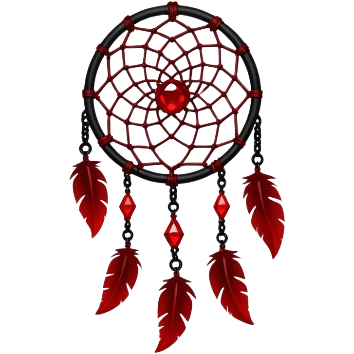 Blood-red, bloody, obsidian-black, edgy, dream catcher, red gemstones, black wires, black threads, tiny skulls, emoji