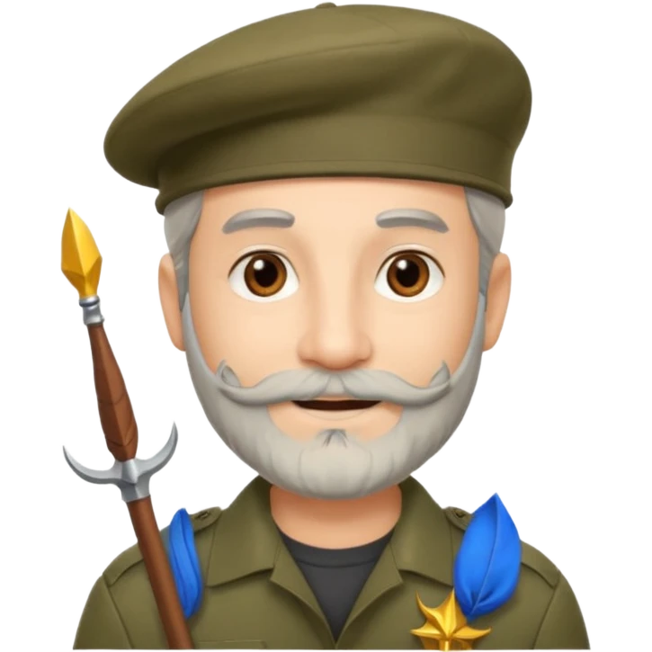 A man in military khaki beret with trident on cockarde with grey beard and brown eyes. emoji