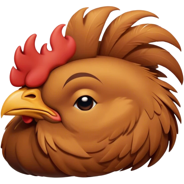 Meme-Worthy Cute Sleeping Brown Rooster Portrait Emoji, Head resting peacefully with a contented smile, showcasing a robust build and a luxuriously soft brown plumage, eyes shut in a serene, restful nap, Simplified yet hilariously adorable features, highly detailed, glowing with a soft, drowsy light, high shine, relaxed and utterly lovable, stylized with an air of playful laziness, bright and heartwarming, soft glowing outline, capturing the essence of a comically sleepy rooster, so meme-worthy it feels like it could instantly become the next viral sensation of adorable slumber! emoji