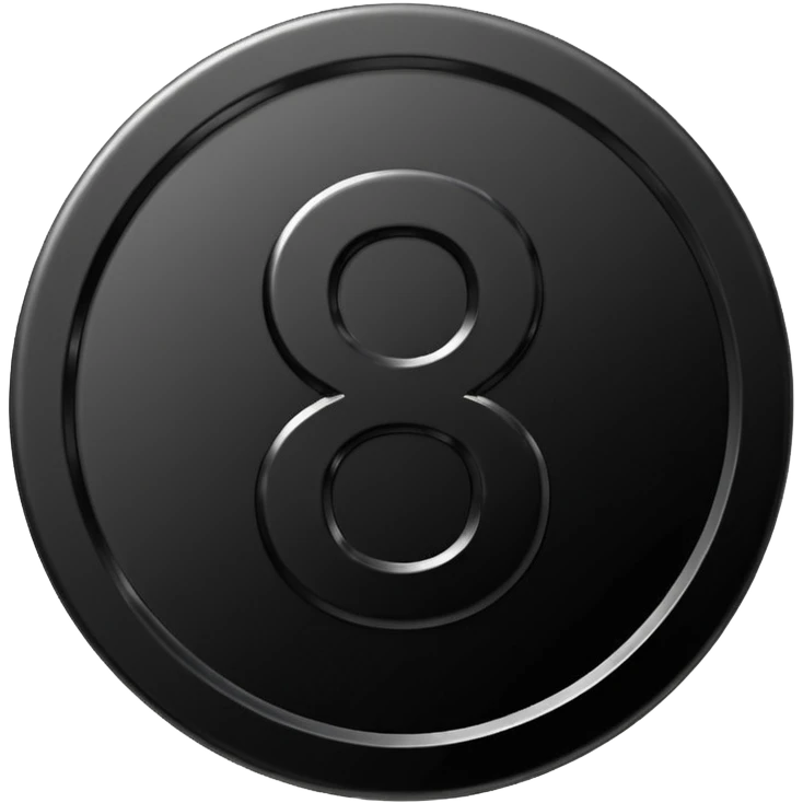 Emoji icon of a black coin with engraved number 8, minimalist style, isolated emoji