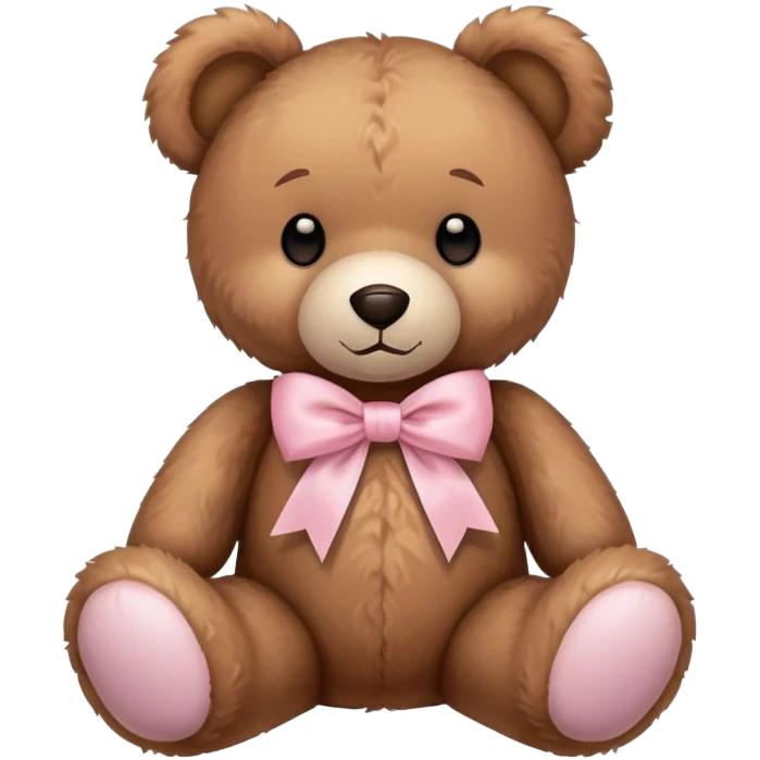 Stuffed teddy bear with light pink ribbon tied in a bow around its neck emoji