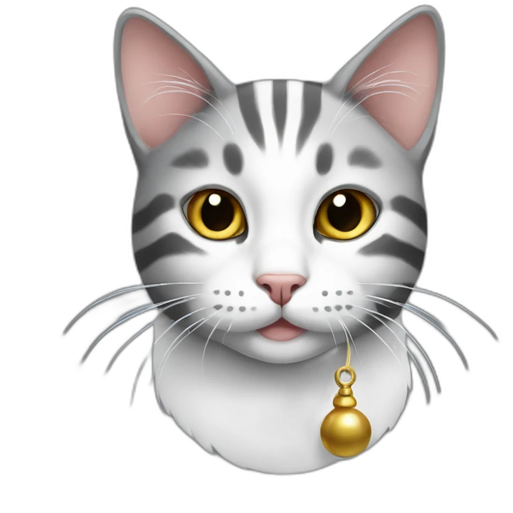 Striped gray and white cat with bells emoji