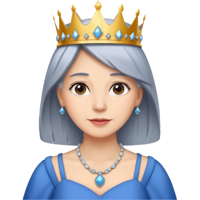 gray hair ladies with necklace and crown, with blue dress emoji