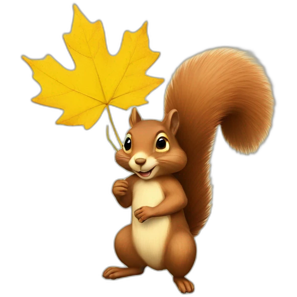 a squirrel holds a yellow maple leaf by the petiole emoji