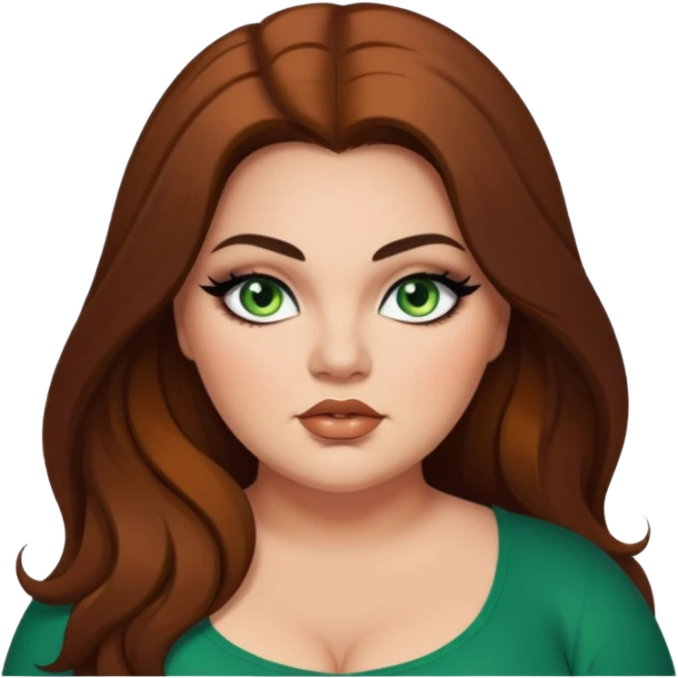 big plus size, long brown hair, baddie,pretty, makeup, black eyeliner, green eyes, light skin emoji