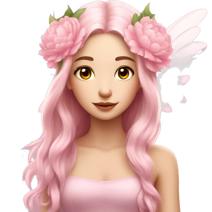 Beautiful, peony, fairy, light pink, long hair, big wings, fair skin emoji