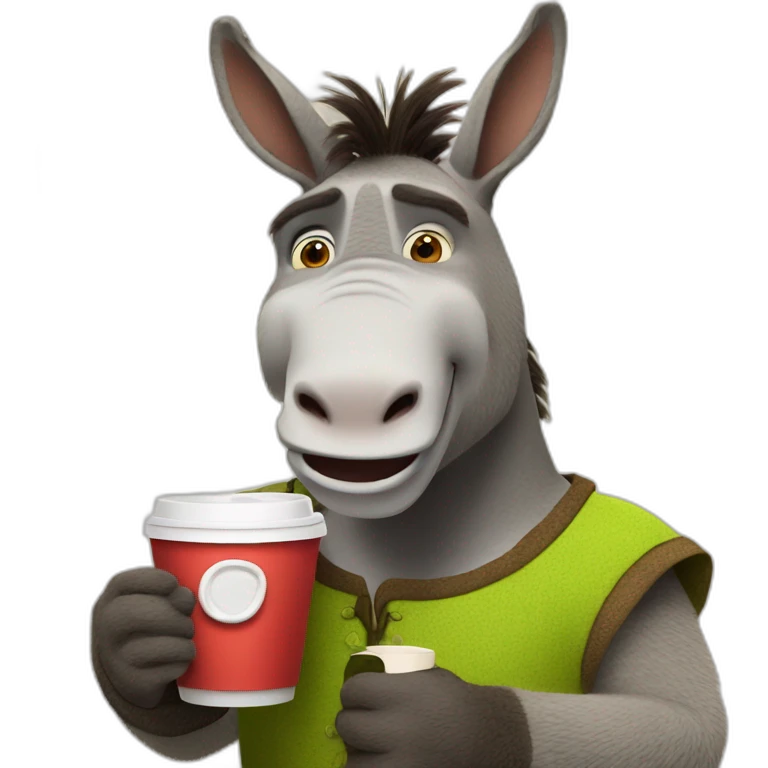 donkey from shrek holding a cup of coffee emoji