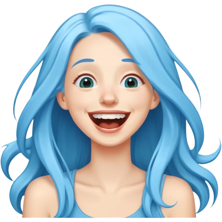 White 30 year old woman with long sky blue hair laughing hysterically  emoji