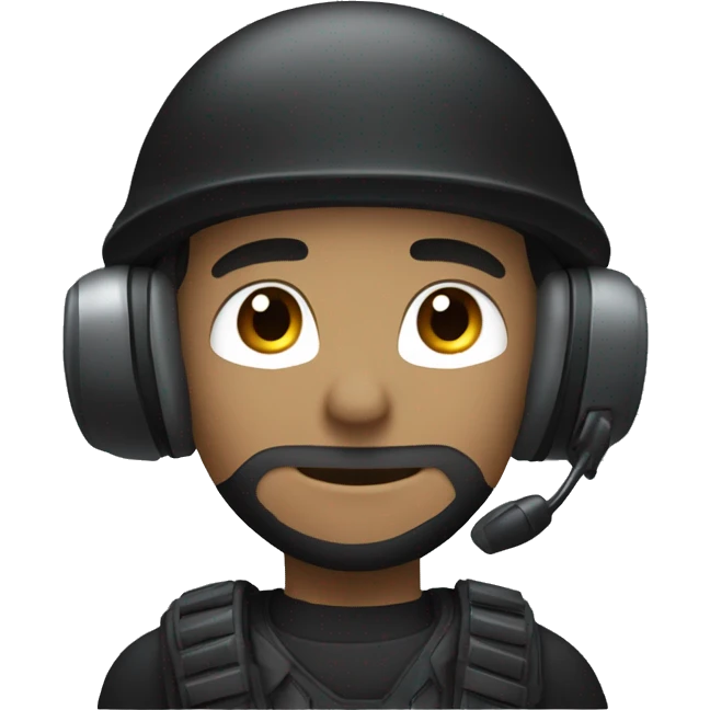 operator dressed in black with a milatary helmet, without glasses, wearing a headset, preferably male white emoji