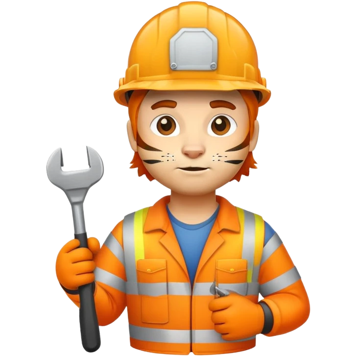 Tiger construction worker with hard hat and tools emoji