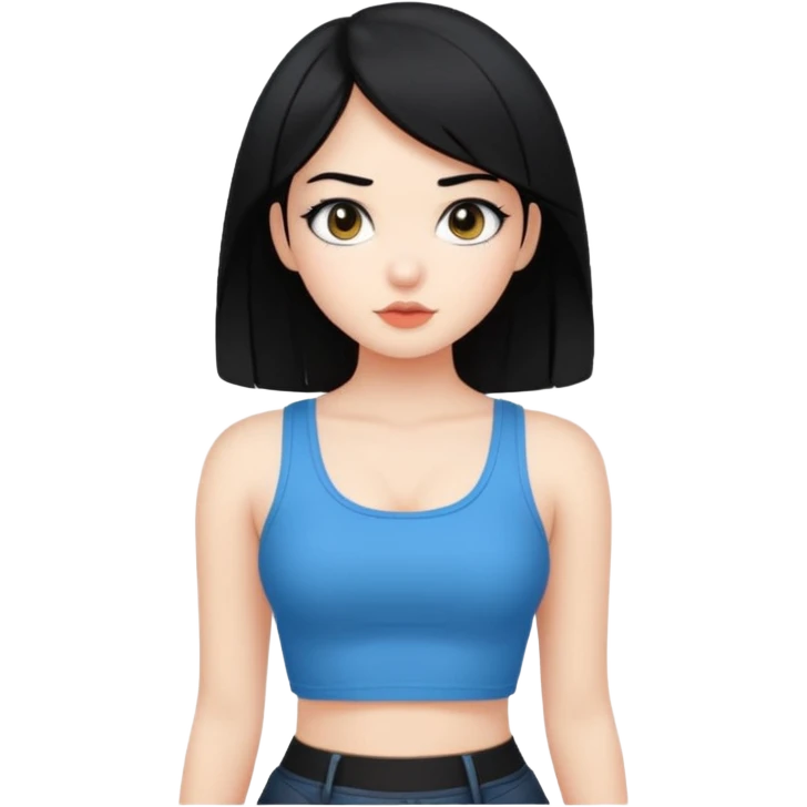 a black hair cute girl with white skin and Extreme Plung Crop Top. emoji