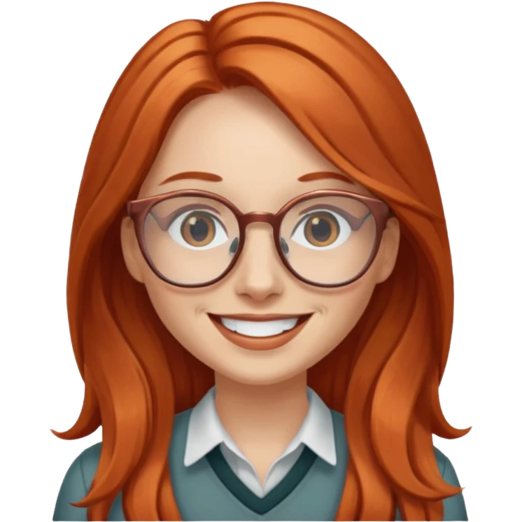 woman with long copper hair, white skin, wearing glasses emoji