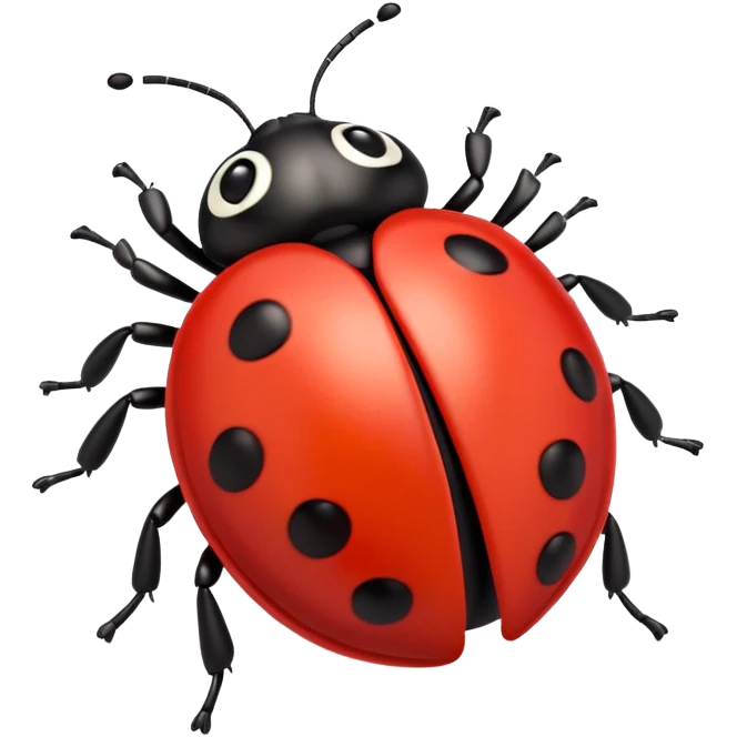 A 3D Apple-style emoji of a cute red ladybug with black spots, shiny smooth body, small antennae, and gentle light reflection on its wings. Centered, clean white background, colorful and playful design. emoji