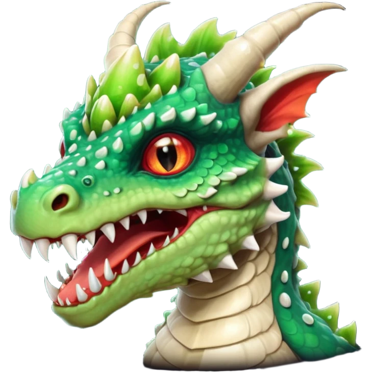 poisonous mushroom dragon beast portrait, head and shoulders only, small dragon face, mushroom cap scales, glowing green spores, sharp teeth, fantasy animal monster vibe, 3D cartoon, mobile game icon style, clean background, no text, no watermark

 emoji