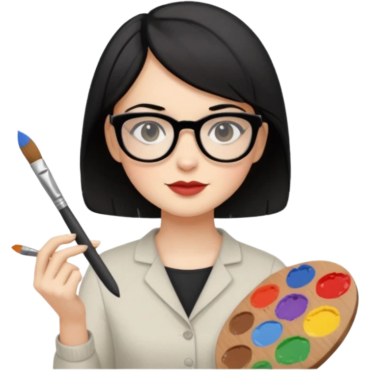 MUJER BLANCA, CABELLO CORTO COLOR NEGRO, USA LENTES Y ES PINTORA emoji