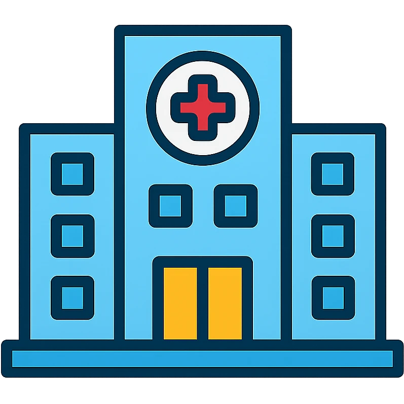 Modern hospital building in Bangkok with medical cross symbol emoji