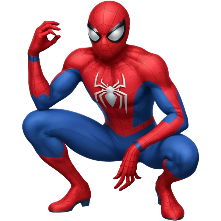 Spiderman crouched pose, mask with white eyes emoji