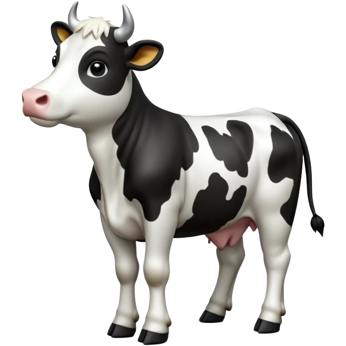 cinematic-[cow]-realistic-full-body-standing-emoji,-tail-flicking-lazily,-head-tilted-dramatically,-sleek-[black and white]-fur,-simplified-yet-realistic-focused-features,-highly-detailed,-glowing-with-an-almost-sarcastic-glow emoji