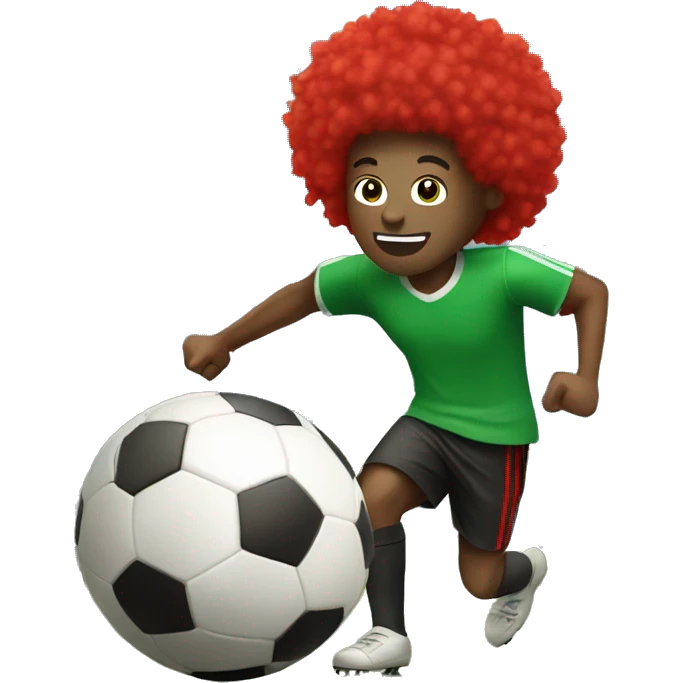 male in green shirt with red afro playing soccer emoji