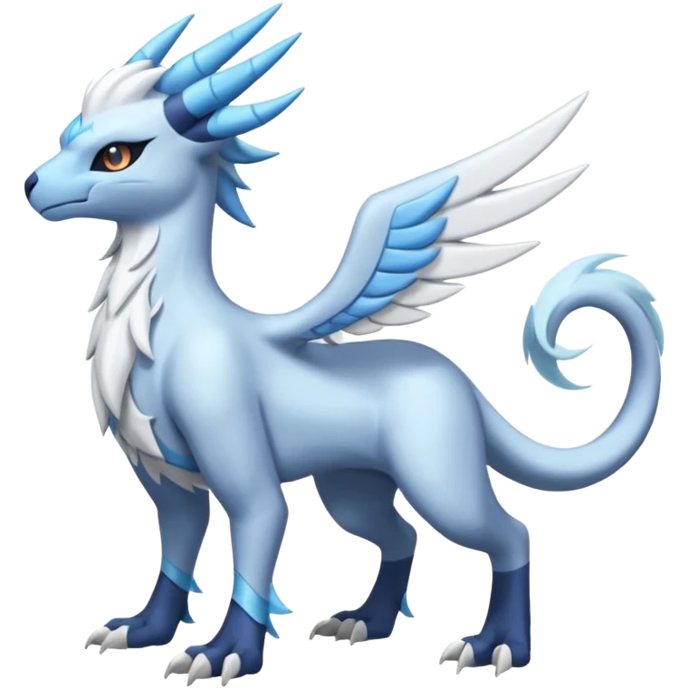 Icy Arctic Frost-Blue Pale-Shimmering Snow-Dusted Majestic Absol-Kyurem-Latios-Nargacuga-Meloetta-Latias-fusion-creature (full body) emoji