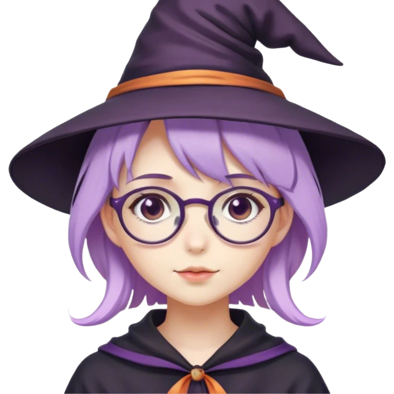 cute anime girl with lilac hair in a witch hat and glasses emoji