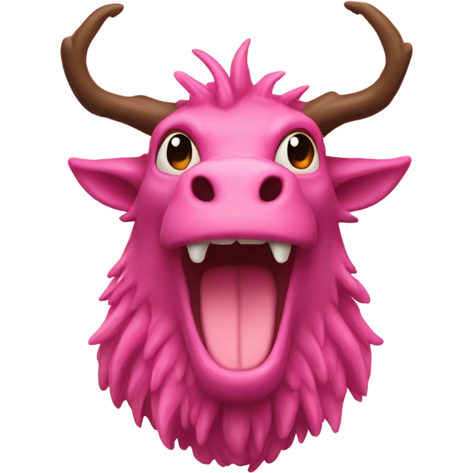 Pink dragon with a long brown beard and moose antlers fire coming out of mouth emoji