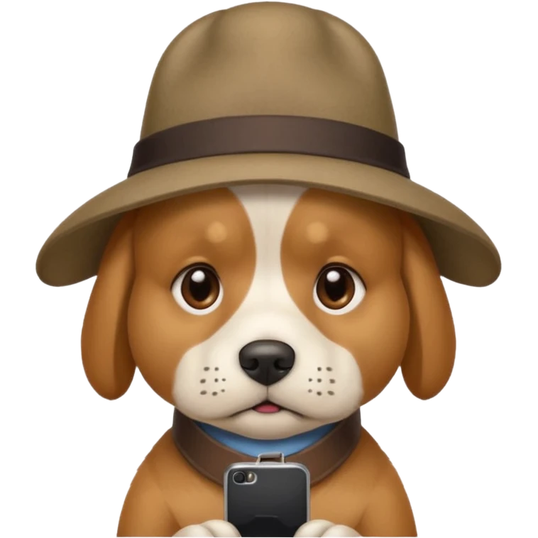 dog with a hat who is sad at his mobile phone emoji