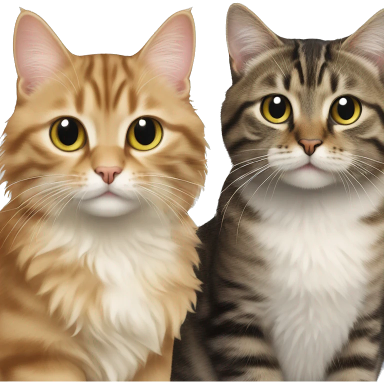 A tabby cat kitten, short haired next to a long-haired tabby cat emoji