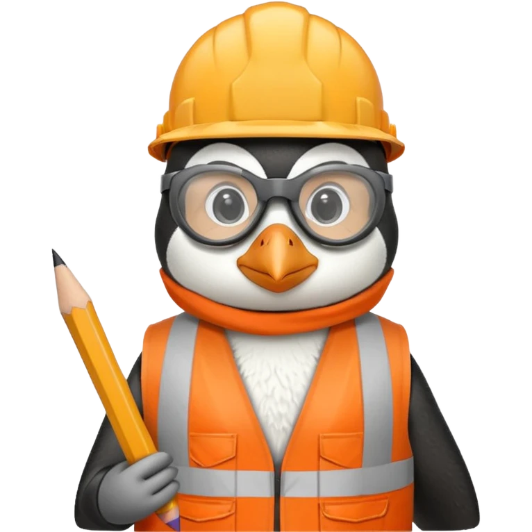worker penguin wearing orange west holding a pencil emoji