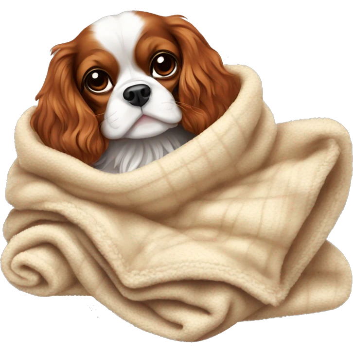 Cavalier King Charles Spaniel dog in a cozy blanket emoji
