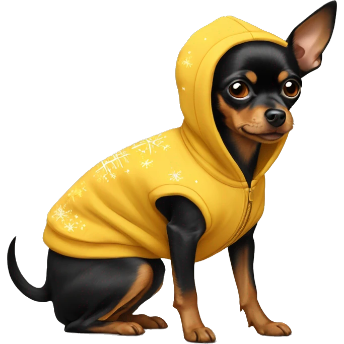 Russian toy-terrier wearing a New Year hoodie emoji
