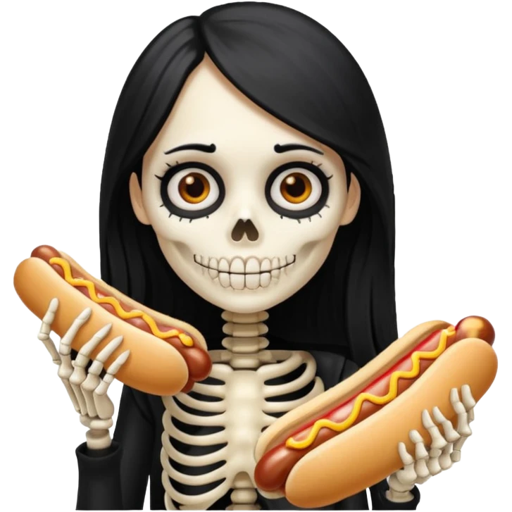 skeleton girl hair eating a hot dog emoji